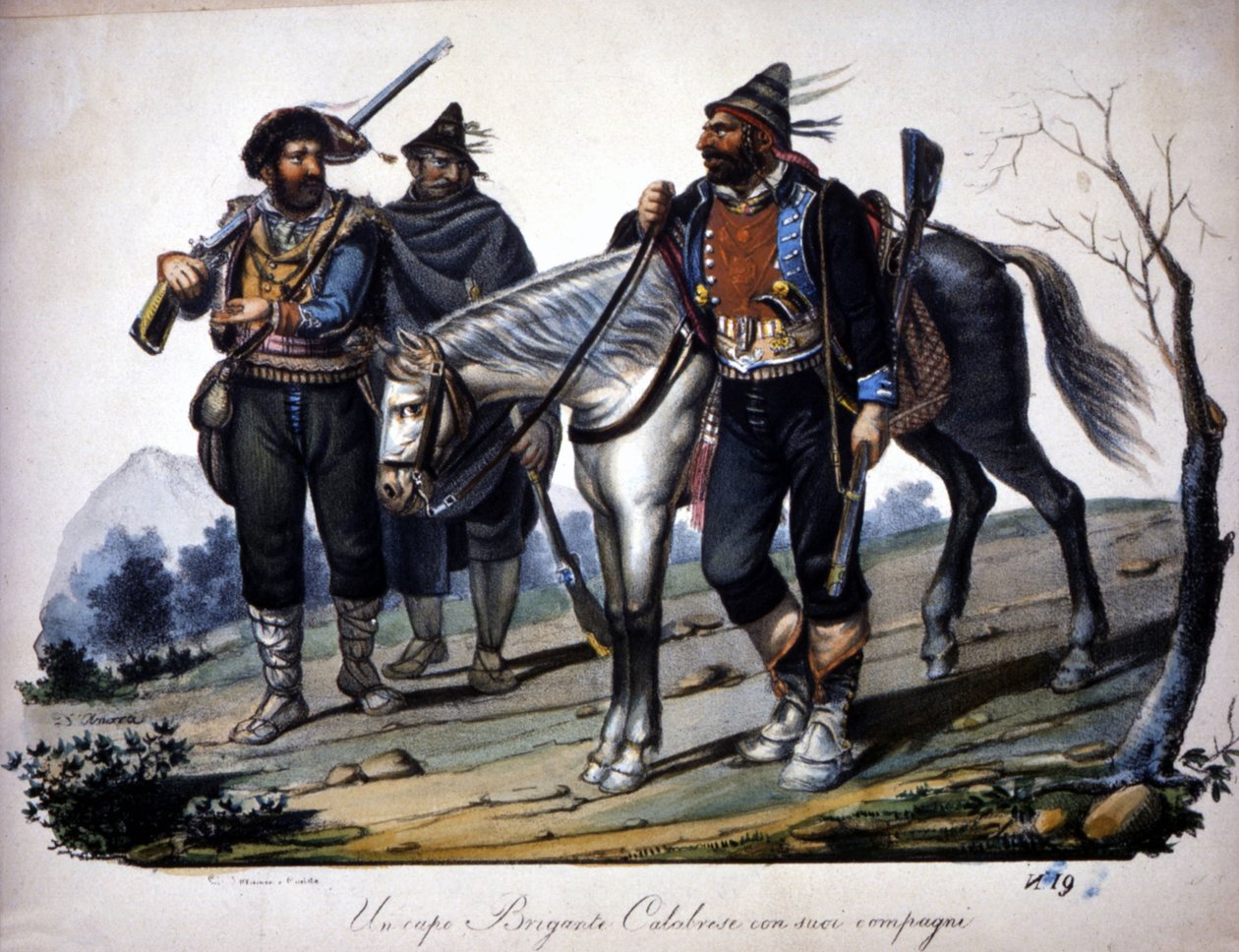 Brigandage i Calabrien, Italien, gravering af det 19. århundrede. af Unknown artist