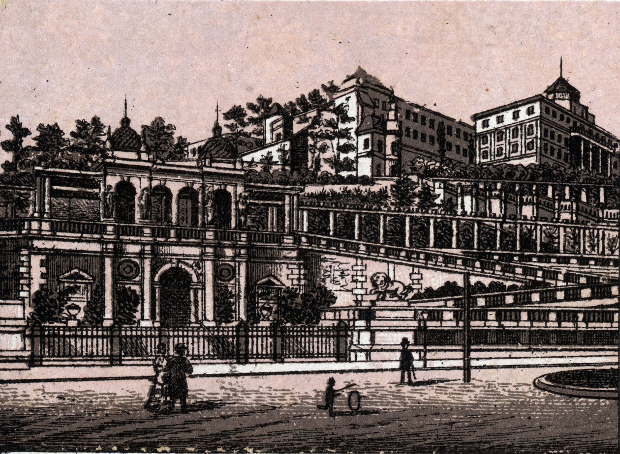 Budapest, Ungarn: udsigt over Bourgbazar (Burghbazaar) i "" Verden illustrerer 168 udsigter"" Udateret (slutningen af det 19. århundrede) af Unknown artist