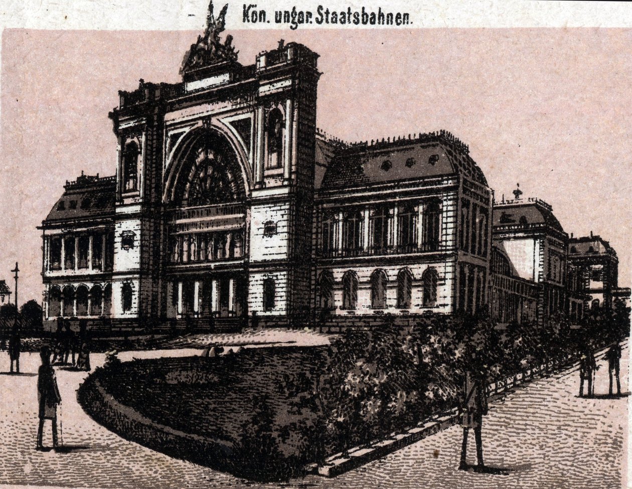 Budapest, Ungarn: udsigt over magyar kiralyi allavasutsk (banegården). i "" Verden illustrerer 168 visninger"" Udateret (slutningen af det 19. århundrede) af Unknown artist
