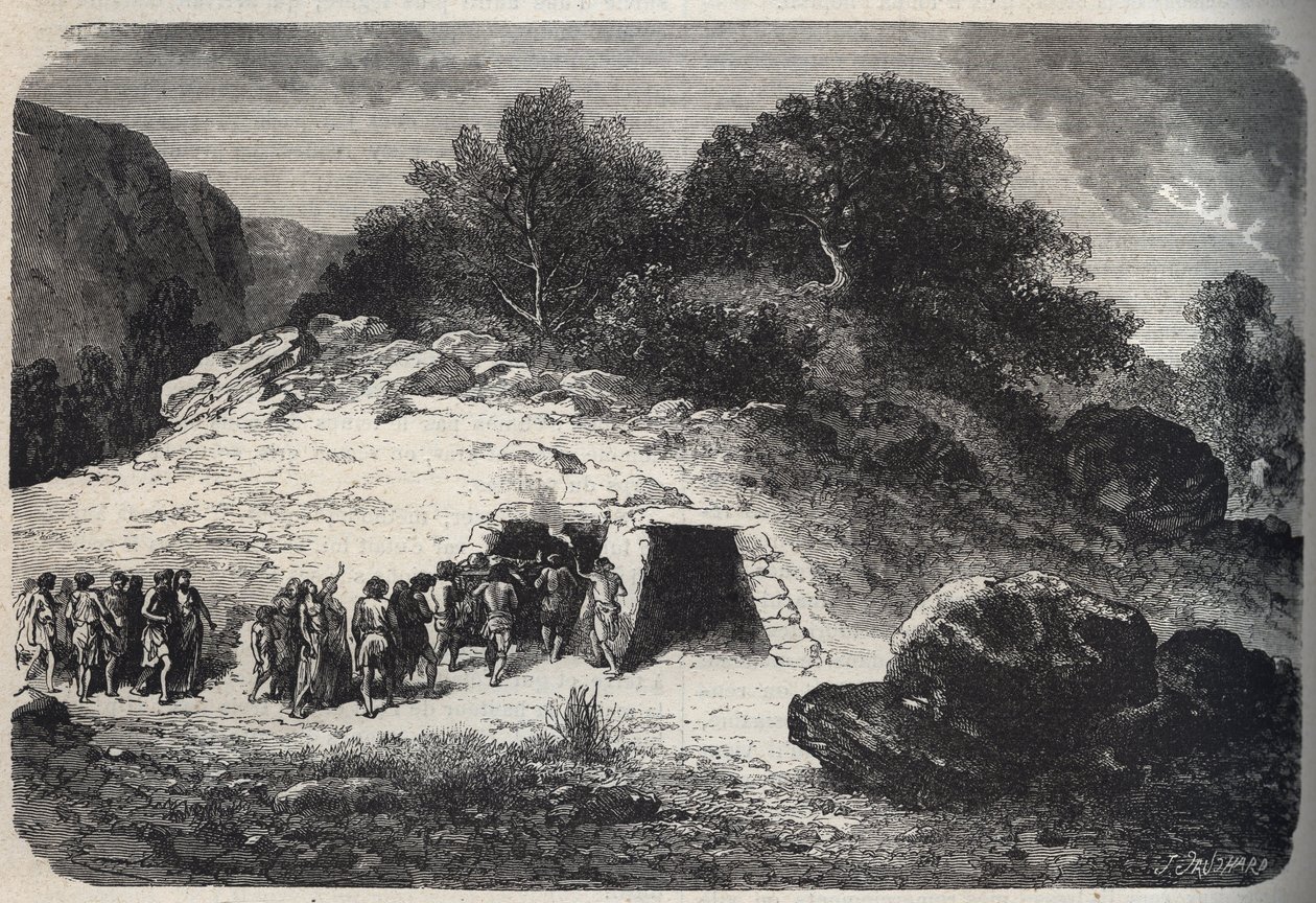 Begravelse i huler under stenalderen - gravering - Begravelse i huler under stenalderen - af Unknown artist