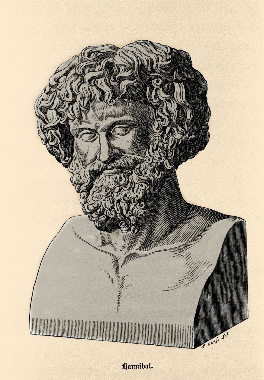Buste af Hannibal eller Hannibal Barca (247 f.Kr. - 183 f.Kr.), karthagisk general og statsmand. af Unknown artist
