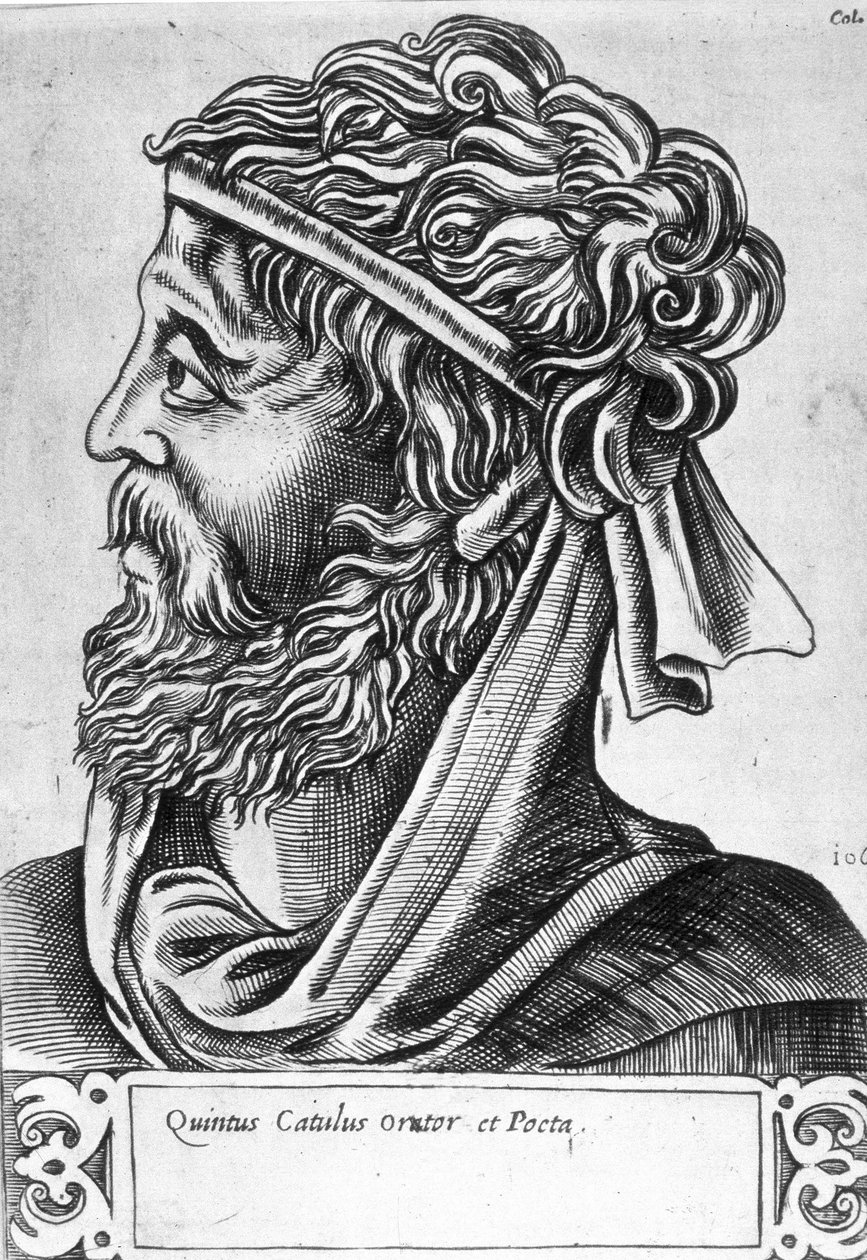 Caius Valerius Catullus dit Catulle (87 - 54 f.Kr.) Imaginært portræt, gravering af det 17. århundrede. af Unknown artist