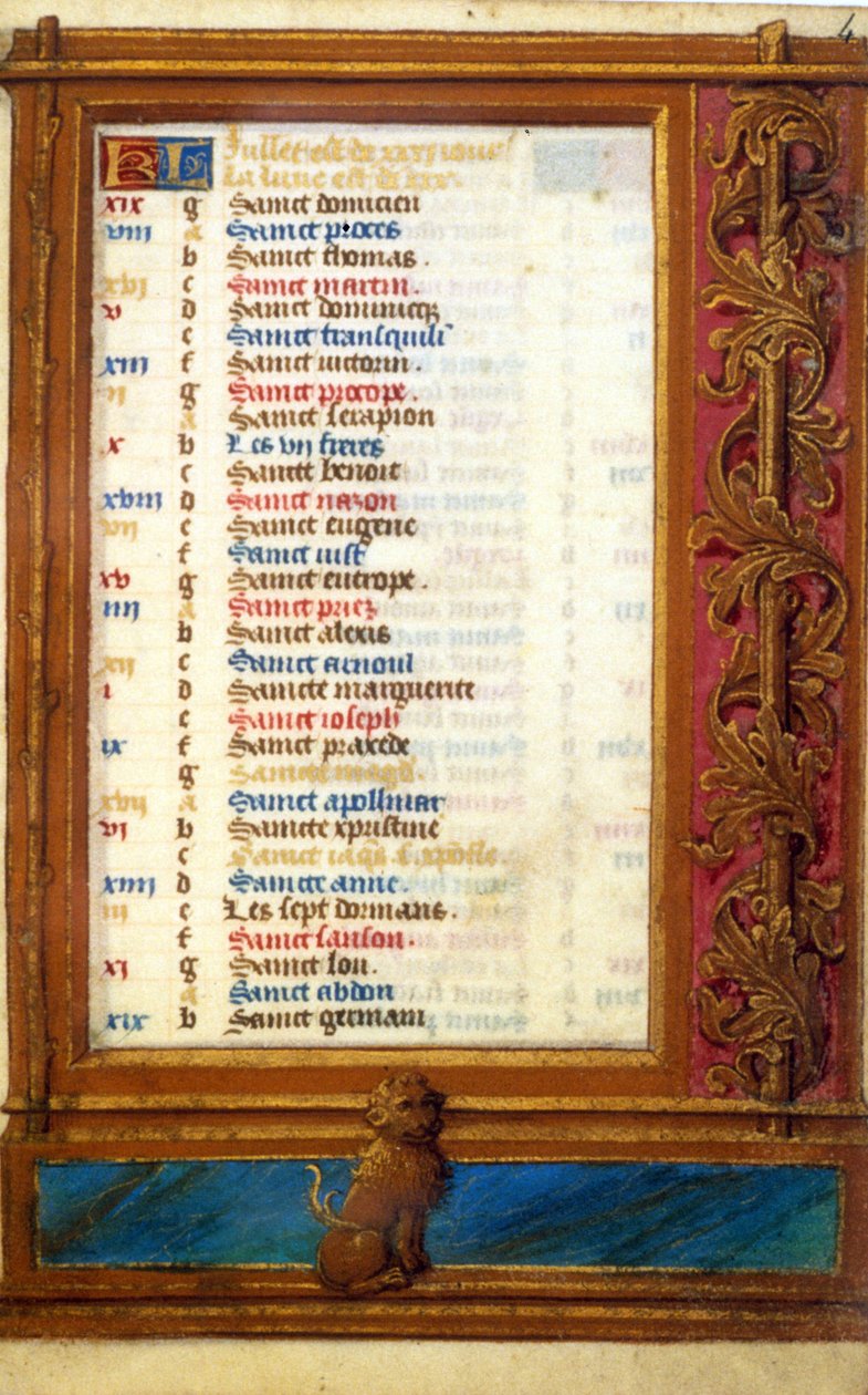 Juli månedskalender med løvens tegn - middelalderens miniature: Anmod om tilladelse fra Toulouses kommunale bibliotek (tlf.: 05 62 27 66 66) af Unknown artist
