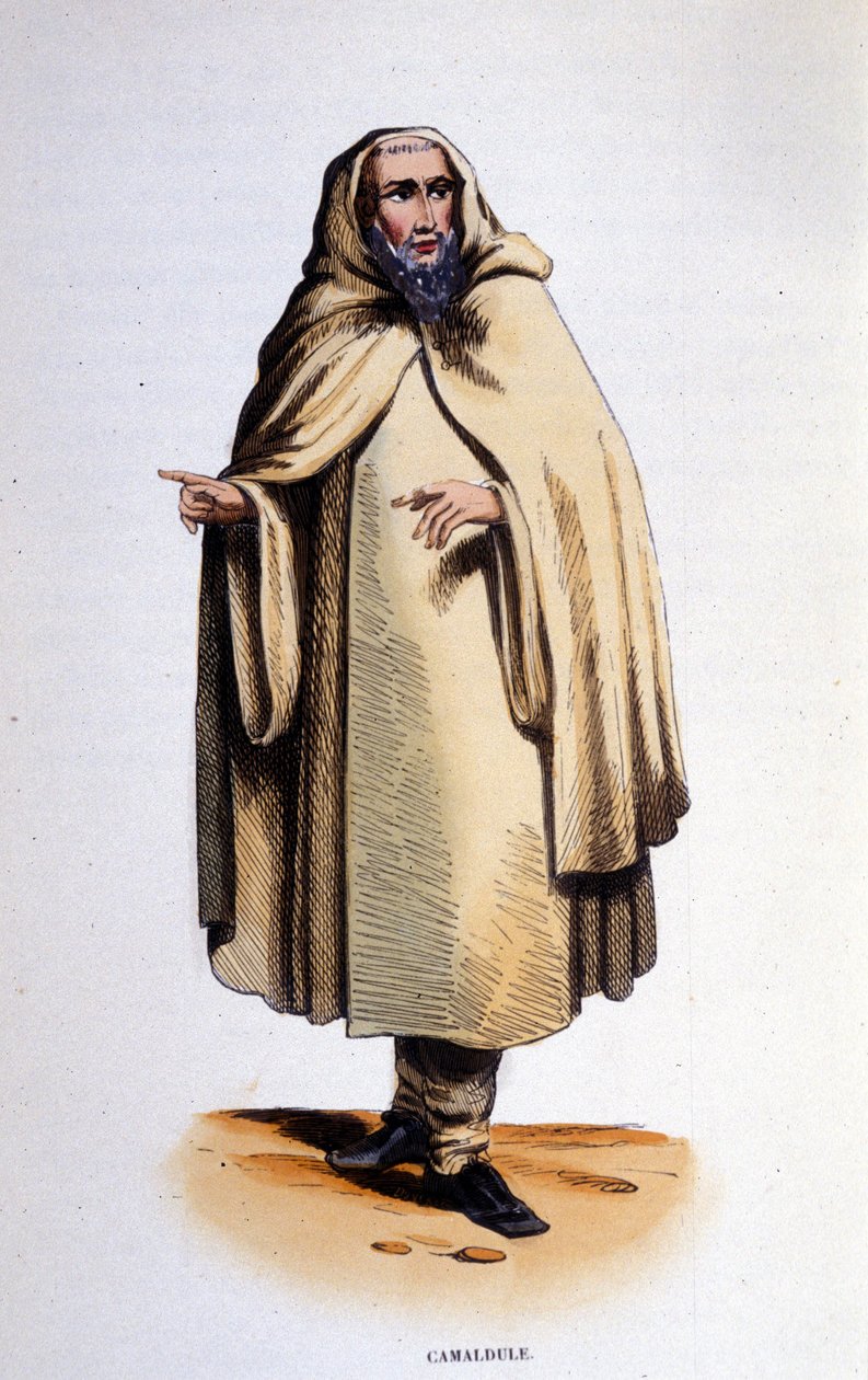 Camaldule, medlem af en religiøs orden (eremit og munk) grundlagt i Camaldoli-dalen (Toscana) af Saint Romuald i 1010. Indgravering af det 19. århundrede. af Unknown artist