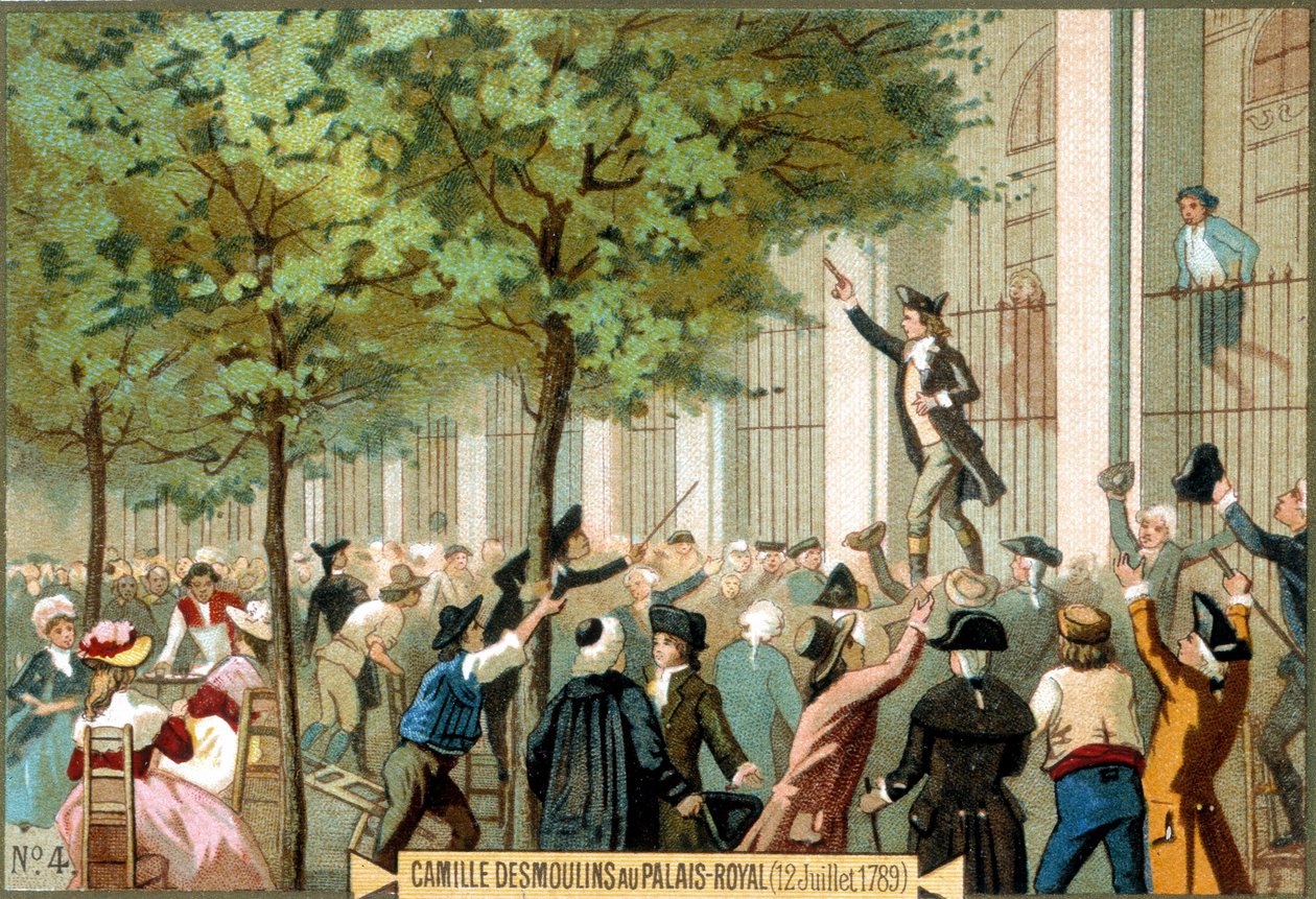 Camille Desmoulins på Palais Royal (12/07/1789). Kromolitografi 1800-tallet. - Den Franske Revolution/Camille Desmoulins opfordrer til en storm på Bastillen, Paris af Unknown artist