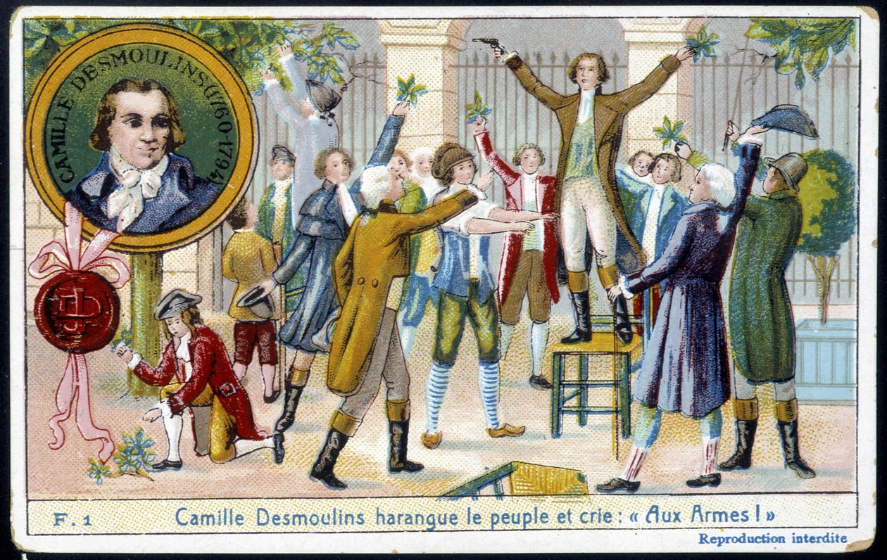 Camille Desmoulins plagede folket og råbte "" Med våben! "" - chromo., slutningen af det 19. århundrede af Unknown artist