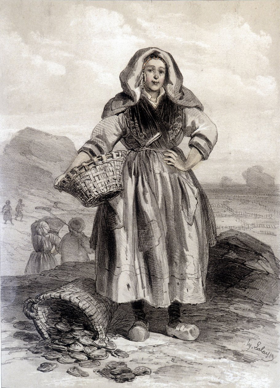 Cancale Oyster Fisherman - litografi af Unknown artist