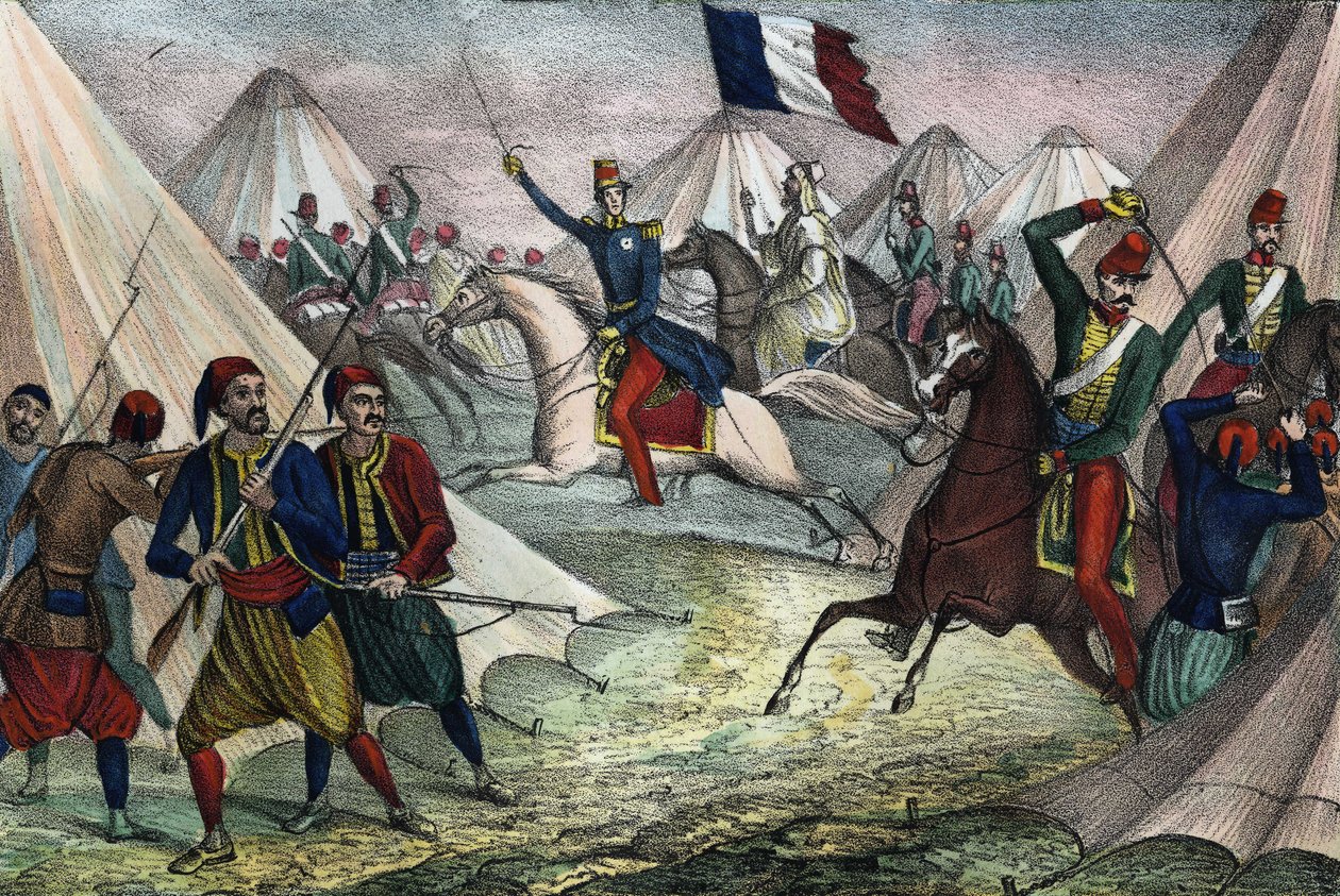 Tilfangetagelse af Smalla af Abd-el-Kader i Algeriet den 16. maj 1843 af hertugen af Aumale. I "" Storia d
