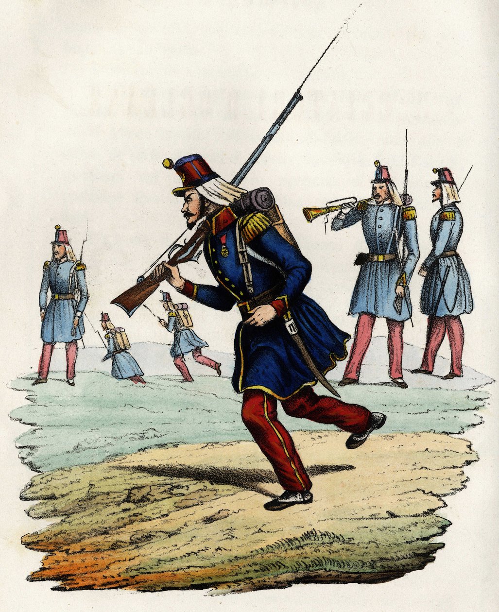 Carabiniers af Orléans jægere af den franske hær, oprettet i 1840 og sendt til Algeriet i 1841. I "" Storia d