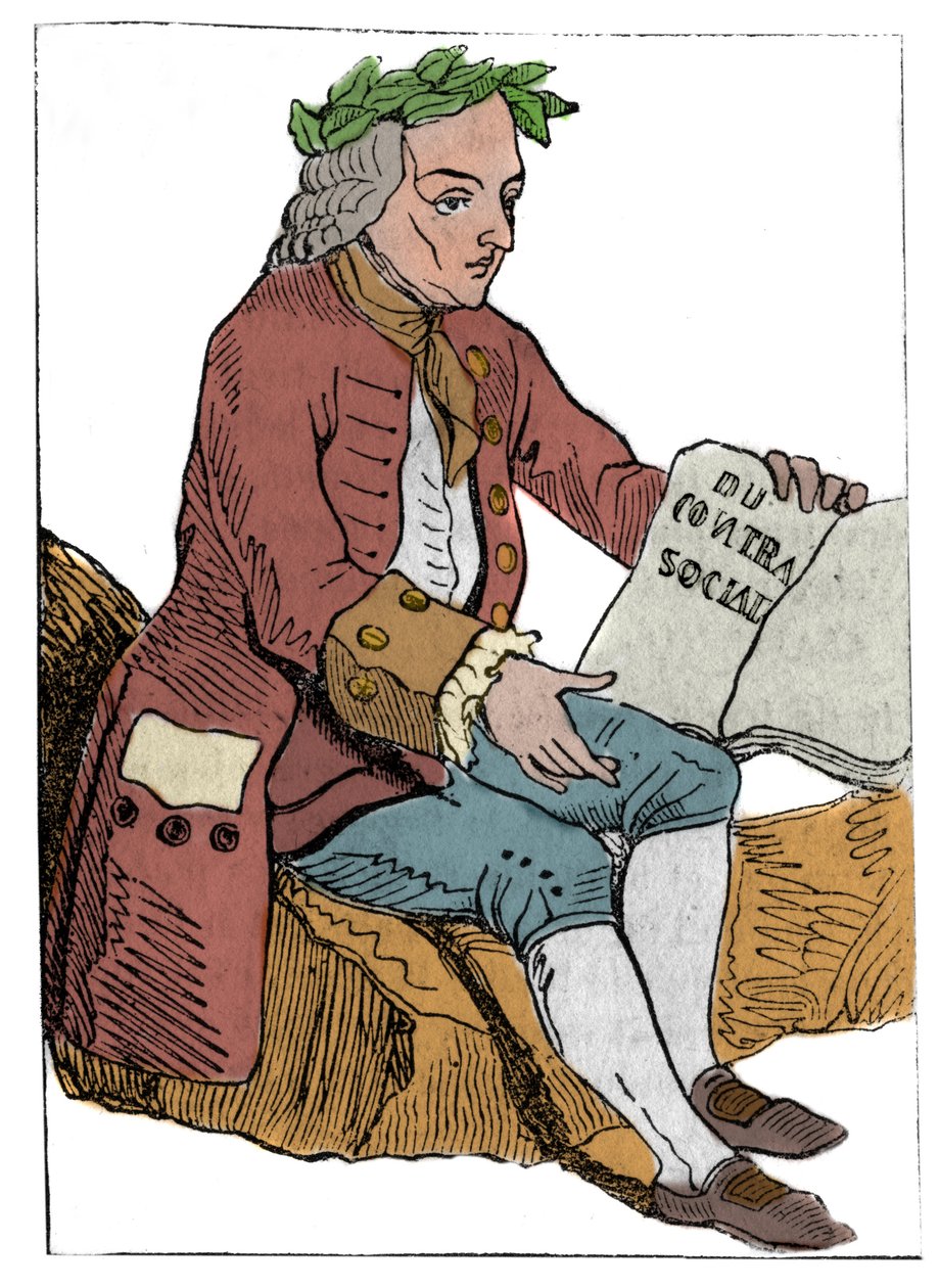 Kort at spille fra den franske republik (1793) offentliggjort i nationalkonventet den 21/09/1792, efter kongerigernes fald: filosoffens karakter under træk af Jean-Jacques (Jean Jacques) Rousseau "" til social kontrakt" (1712-1778) af Unknown artist