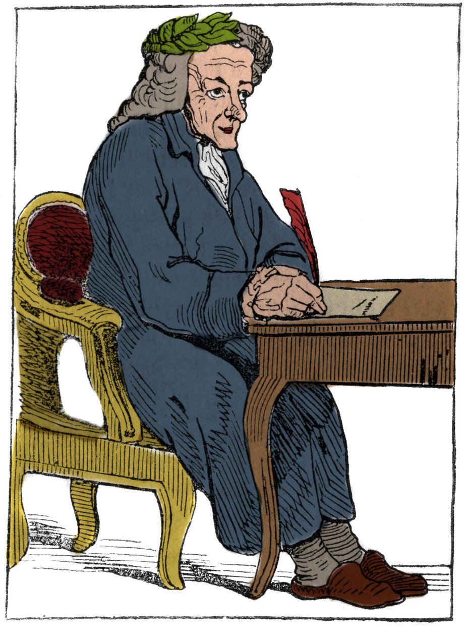 Den franske republiks spil (1793) offentliggjort i nationalkonventet den 21/09/1792 efter kongerigernes fald: filosoffens karakter under træk fra den franske forfatter og filosof Francois-Marie Arouet dit Voltaire ( Franco af Unknown artist