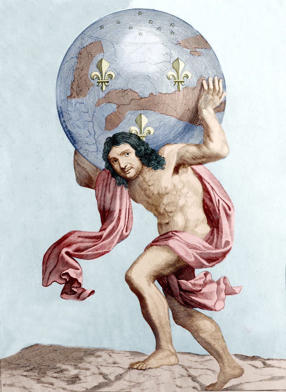 Karikatur af Colbert som Atlas (stik) af Unknown artist