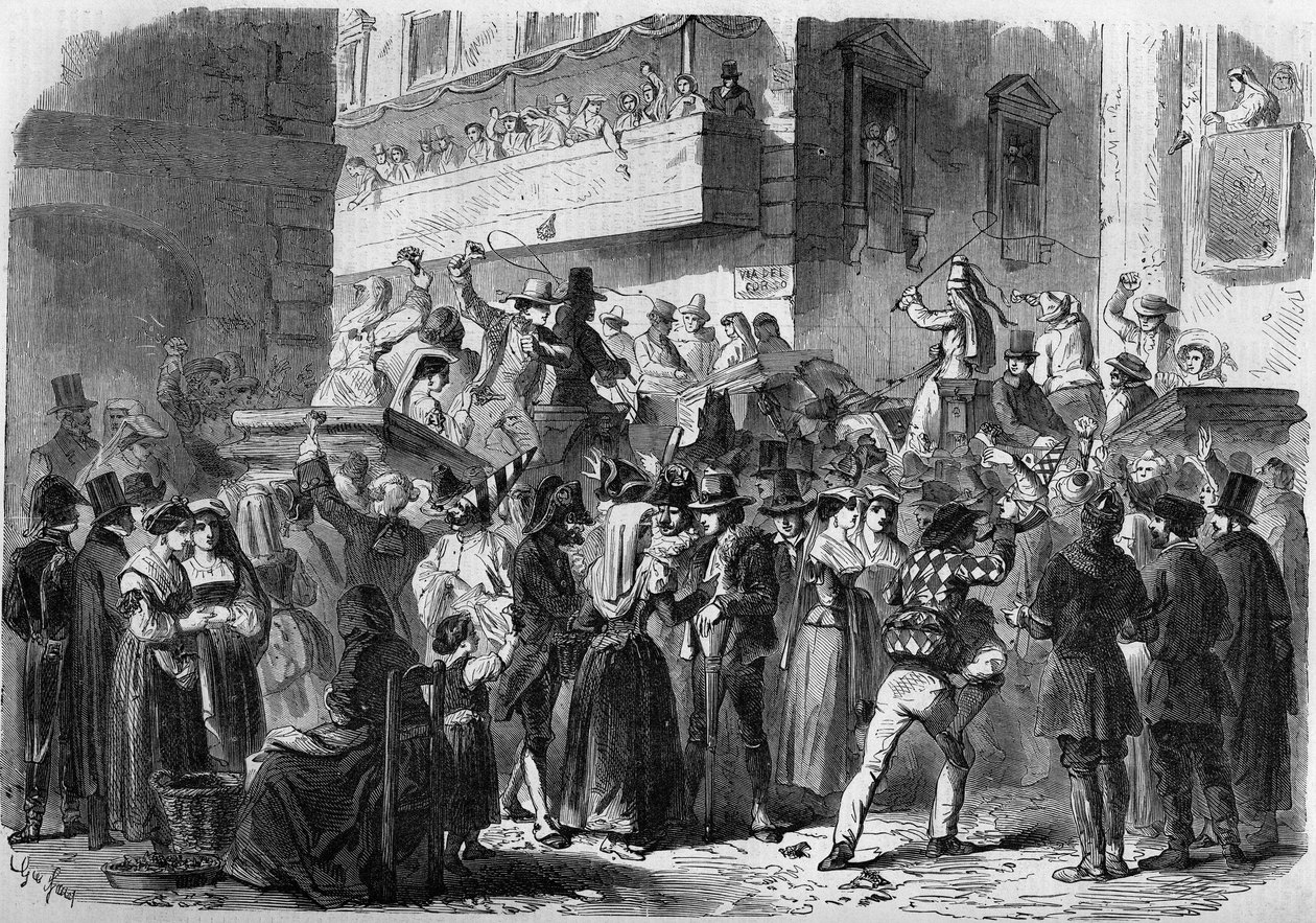 Karneval i Rom baseret på en tegning af Gierdziejewskiego i 1858. af Unknown artist