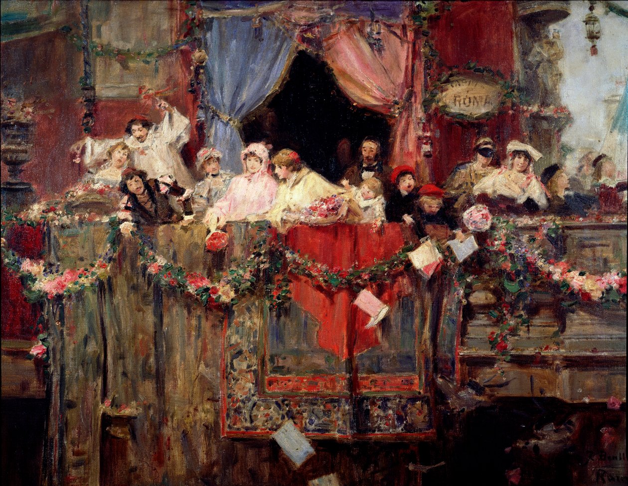 Karnevalsscene i Rom Anonymt maleri. Rom fra det 19. århundrede, museo del folklore af Unknown artist