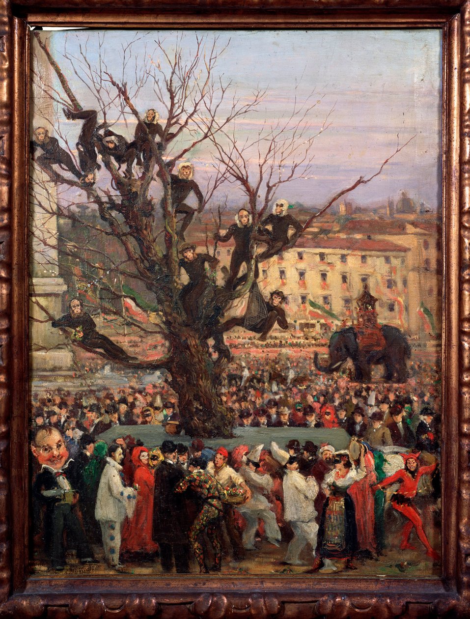 Karnevalsscene i Roms gader Anonymt maleri. Rom fra det 19. århundrede, Museo del Folklore af Unknown artist