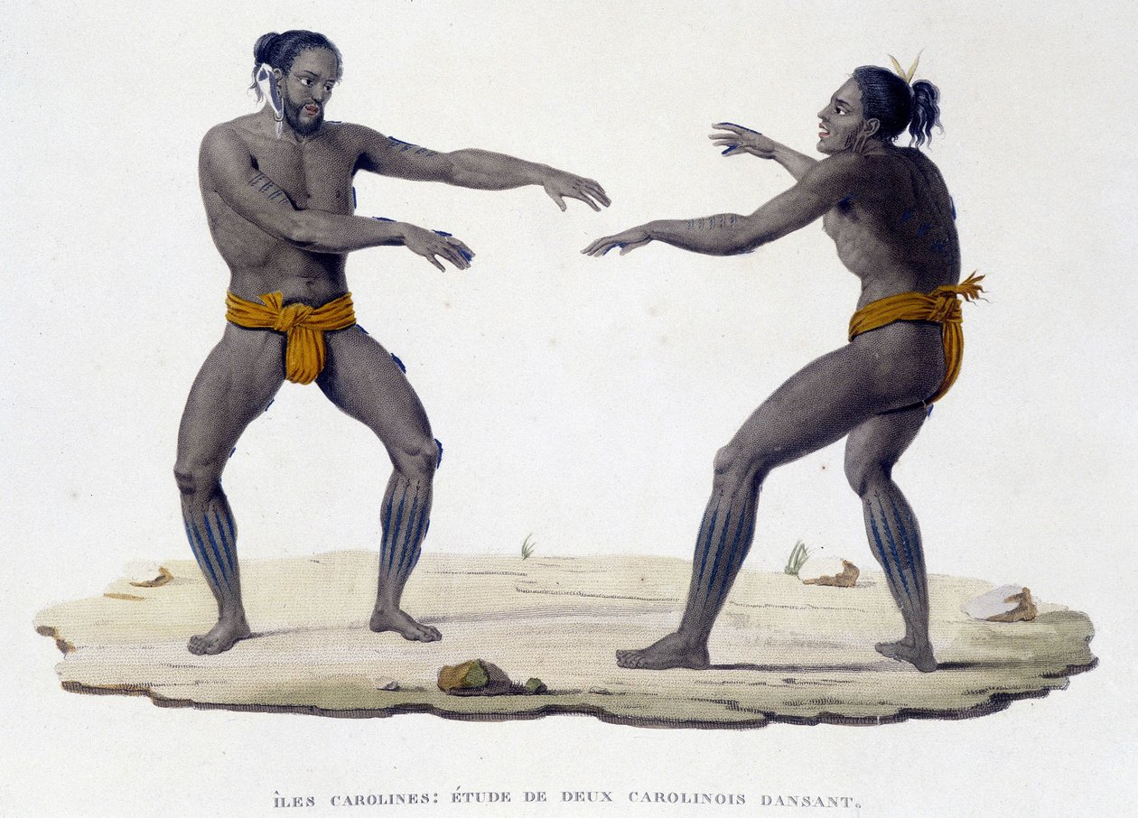 Karolinske mænd danser (Carolinian Islands, Oceanien). af Unknown artist