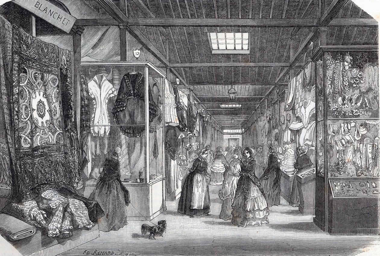 Carre du Palais Royal (Palais-Royal) i Paris i det 19. århundrede - Indgravering i "" Tableau-de-Paris"" af Edmond Texier 1852 af Unknown artist