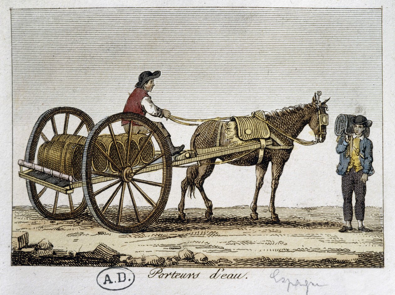 Vogn og vandbærer i Spanien - 1800-tallet af Unknown artist