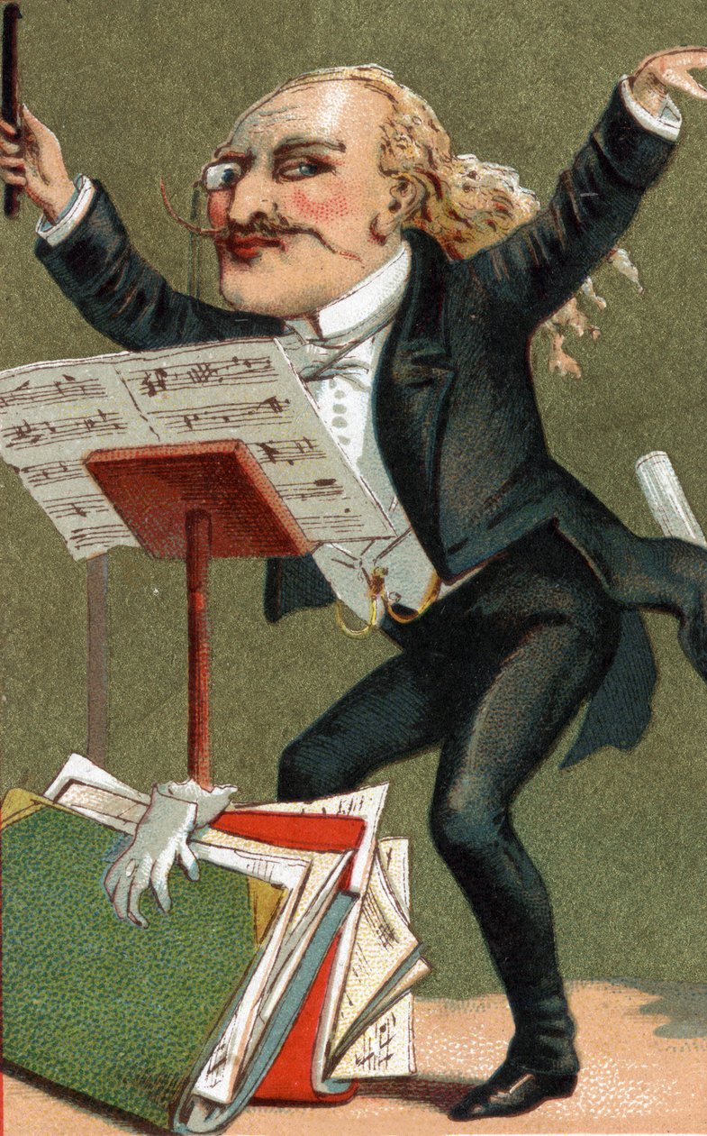 Tegneserie af en dirigent i slutningen af det 19. århundrede. af Unknown artist