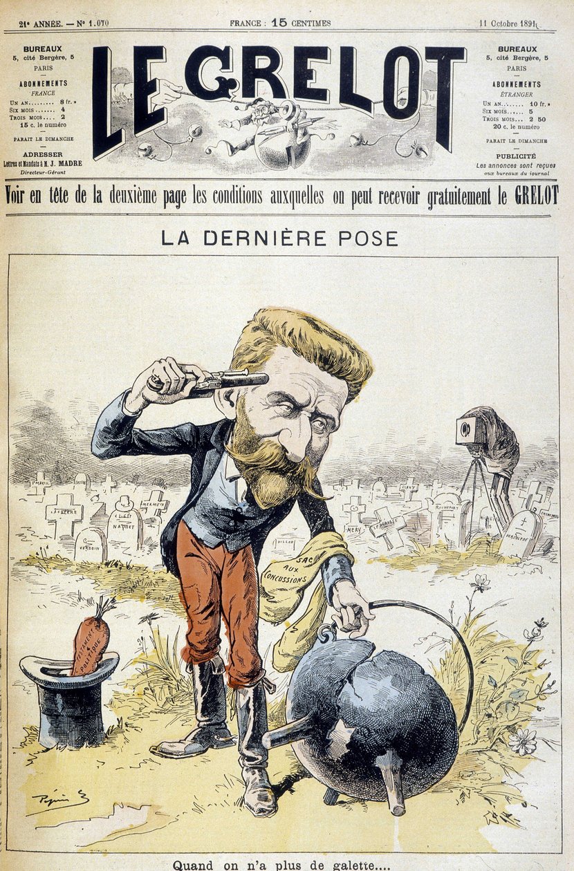 Tegneserie om general Boulangers selvmord - i "" Le Grelot"" af 11/10/1891 af Unknown artist