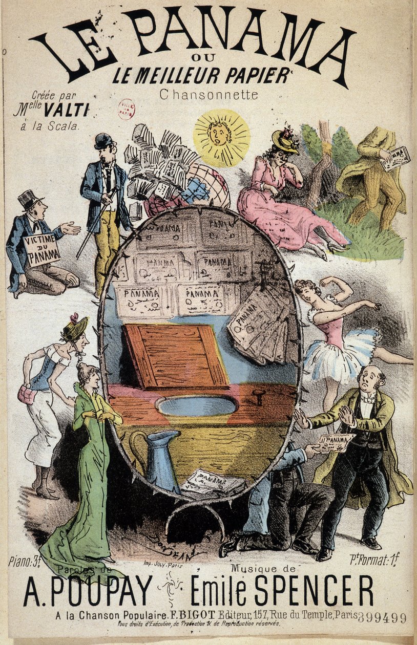 Tegnesang "Panama eller det bedste papir"" skabt af Miss Valti à la Scala, tekst af Poupay og musik af Emile Spencer, sd 1800-tallet af Unknown artist