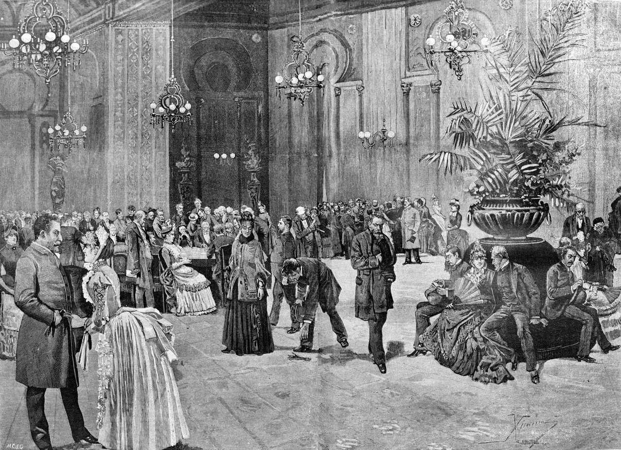 Kasinorum i Montecarlo, Monaco. 1800-tals gravering af Unknown artist