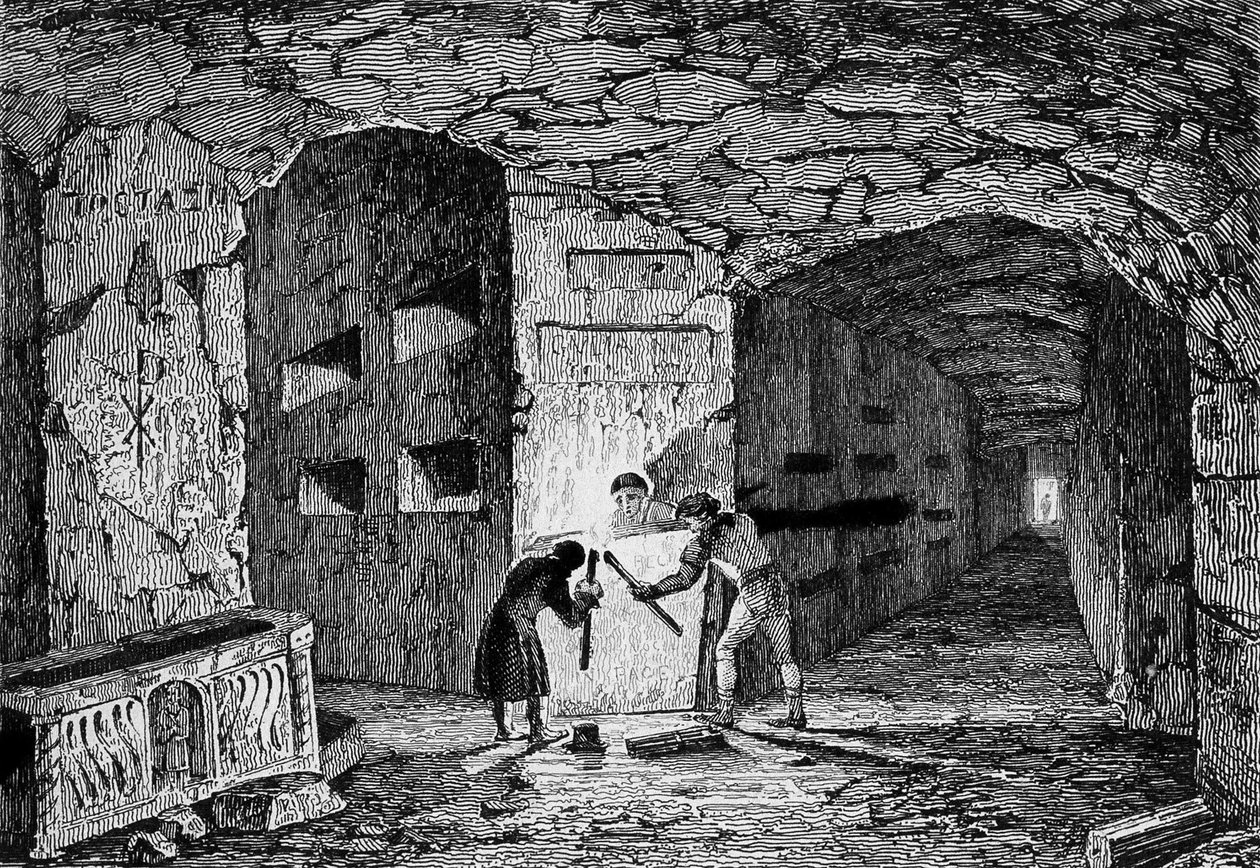 Roms katakomber. Gravering 1800-tallet. af Unknown artist