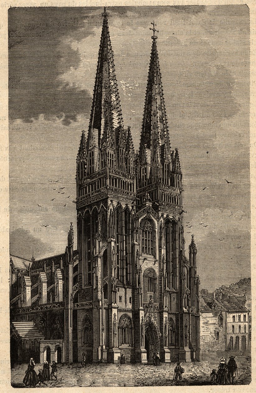 Katedralen Saint Corentin de Quimper - Cathedrale Saint-Corentin de Quimper - gravering i "" PATRIE" - PECTUREQUIREQUE BESKRIVELSE AF FRANKRIG I 6 BIND AF LUCIEN HUARD - slutningen af ​​1800-tallet af Unknown artist