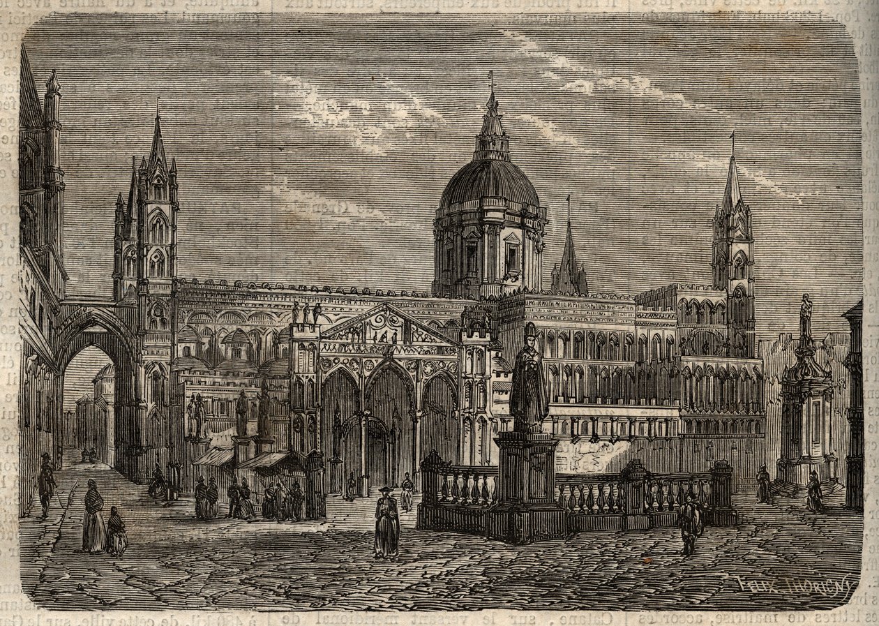 Palermo katedral - Duomo di Palermo - Palermo katedral - indgravering i "Dictionnaire populaire illustrious" - 1864 - af Joseph Decembre og Edmond Allonier - af Unknown artist