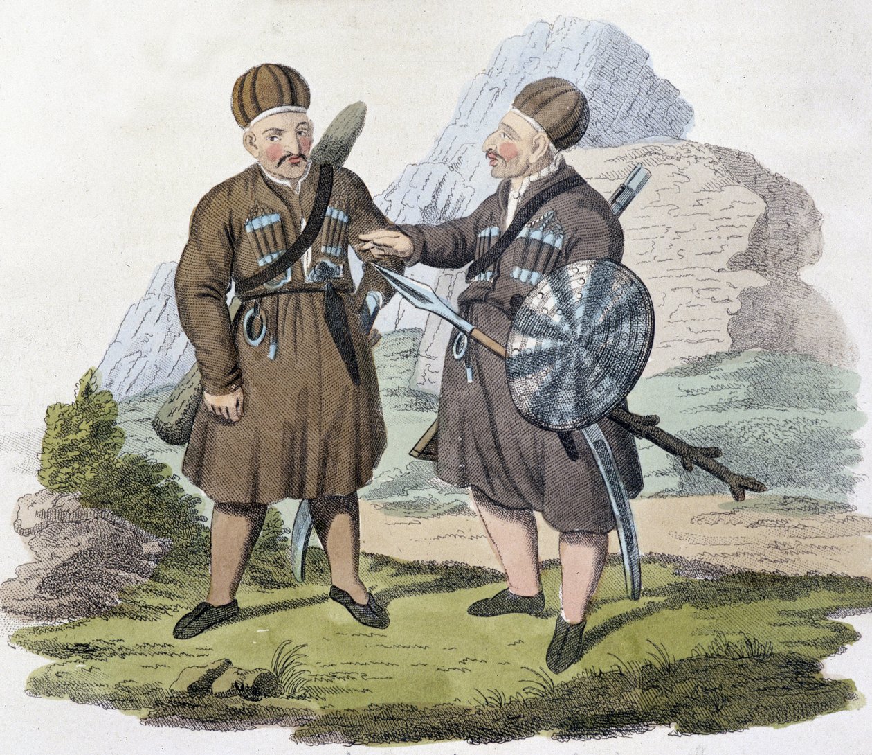 Kaukasiske krigere, deb. 19. århundrede af Unknown artist