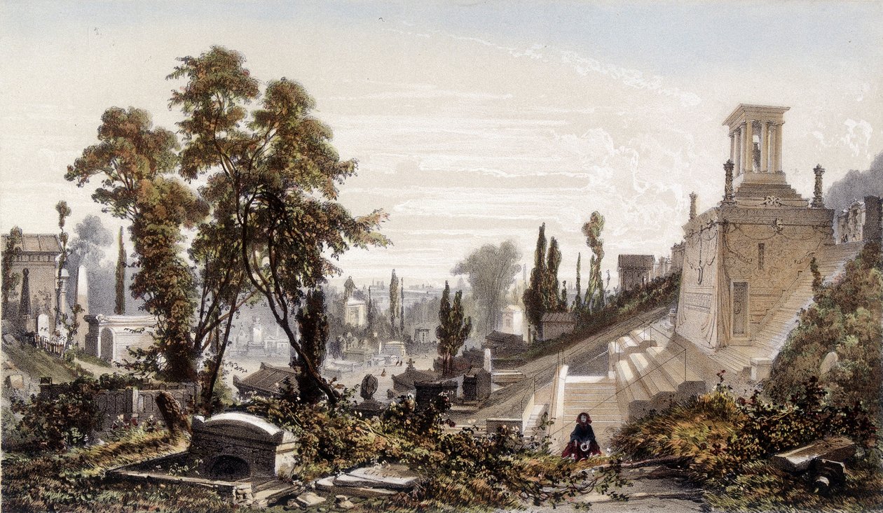 Kirkegård i Père Lachaise - litografi af Unknown artist
