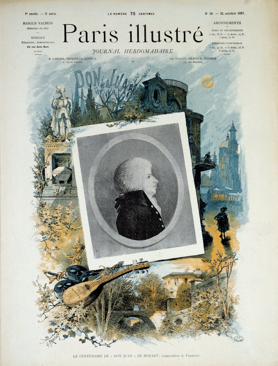 Hundredåret for Mozarts Don Juan (Don Giovanni) i 1787. Første side af Illustreret Paris, nummer af 22. oktober 1887. Paris, Musee Carnavalet. af Unknown artist