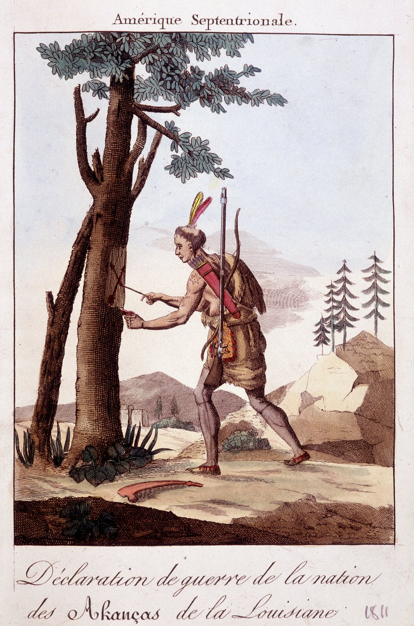 Ceremoni af krigserklæringen blandt Akancas-indianerne i Louisiana - gravering af Unknown artist
