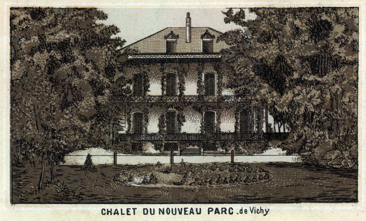 Chalet i den nye park Vichy (Allier og Auvergne-regionen). Kromolitografi i slutningen af det 19. århundrede. af Unknown artist