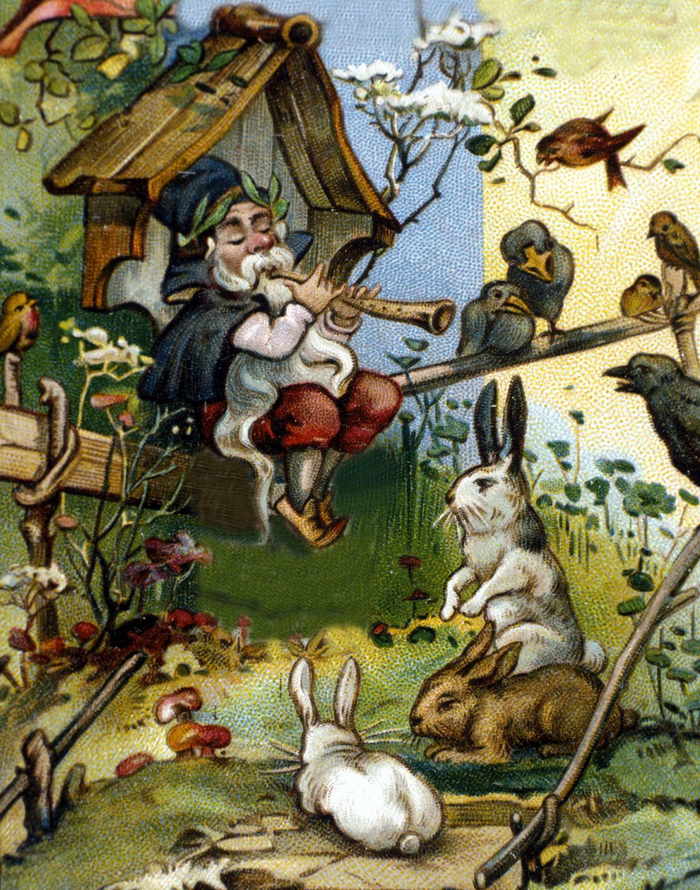 Karakter af dværg- eller farfadet-fløjtespilleren. 1800-tallets kromolitografi. af Unknown artist
