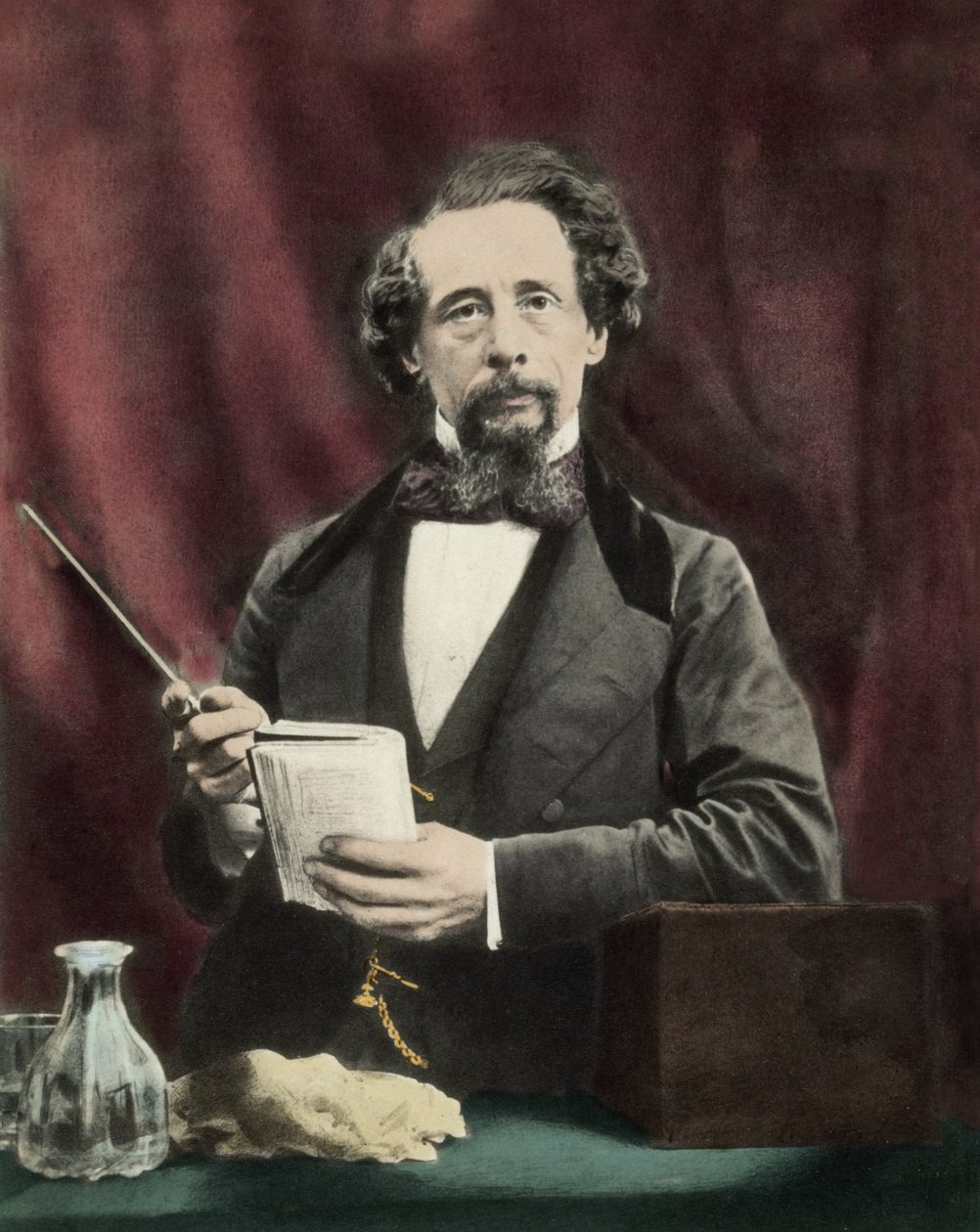 Charles Dickens (1812-1870) under en læsning omkring 1860. af Unknown artist