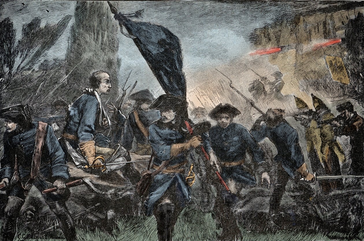 Karl XII af Sverige i kamp - Store Nordkrig (1700-1721): Kong Karl XII (Carl) af Sverige (1682-1728) i slaget ved Poltava (Pultawa, Ukraine), i 1709 mod Peter I af Ruslands våben , kaldet den Store (1672-1725) af Unknown artist