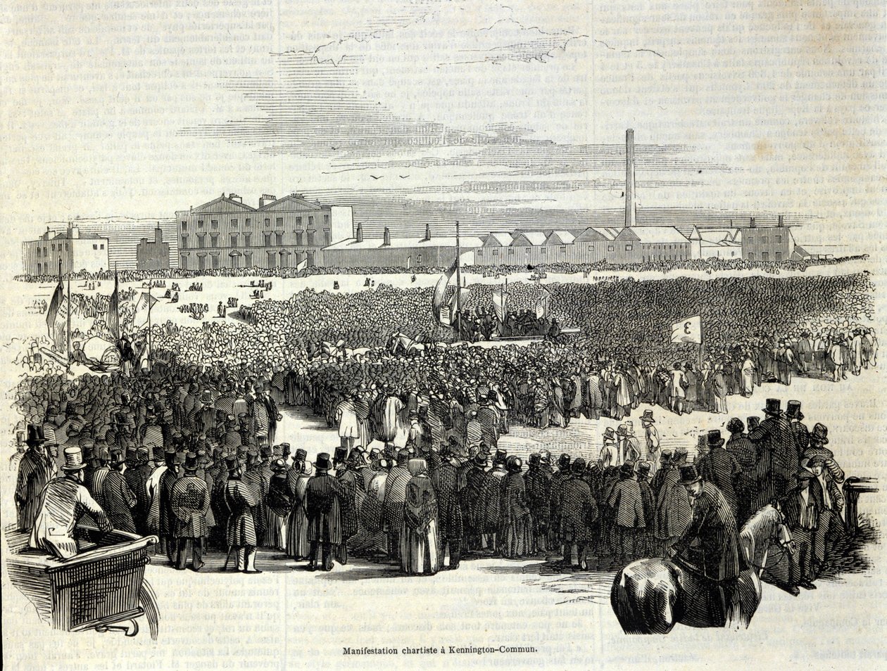 Chartistdemonstration i Kennington Common: det er en arbejderpolitisk bevægelse forløber for socialisme, indgravering fra 1848 af Unknown artist