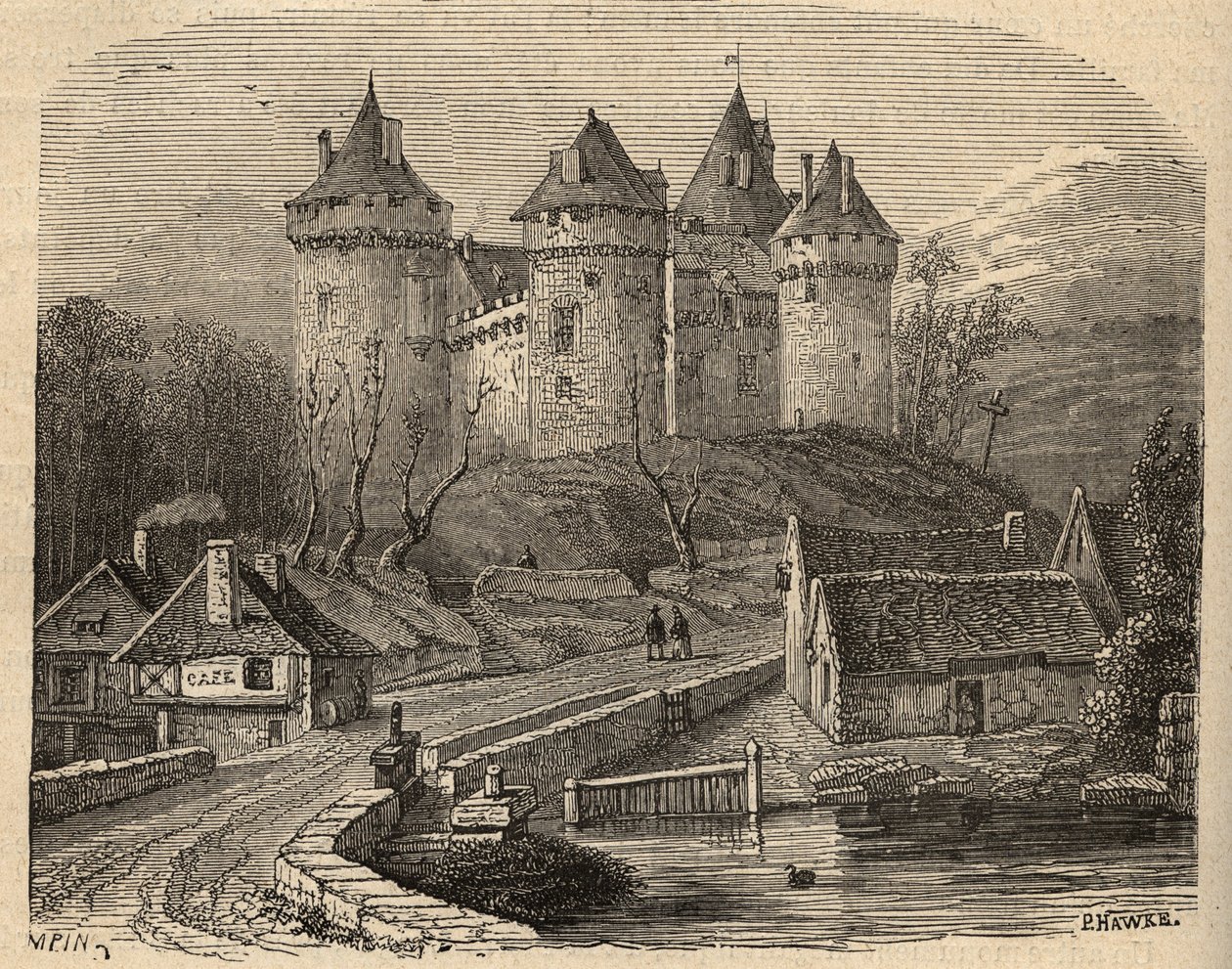 Chateau de Combourg - Ille-et-Vilaine Bretagne - indgravering i "" PATRIE" - PECTUREQUIREQUE BESKRIVELSE AF FRANKRIG I 6 BINDE AF LUCIEN HUARD - slutningen af ​​det 19. århundrede af Unknown artist