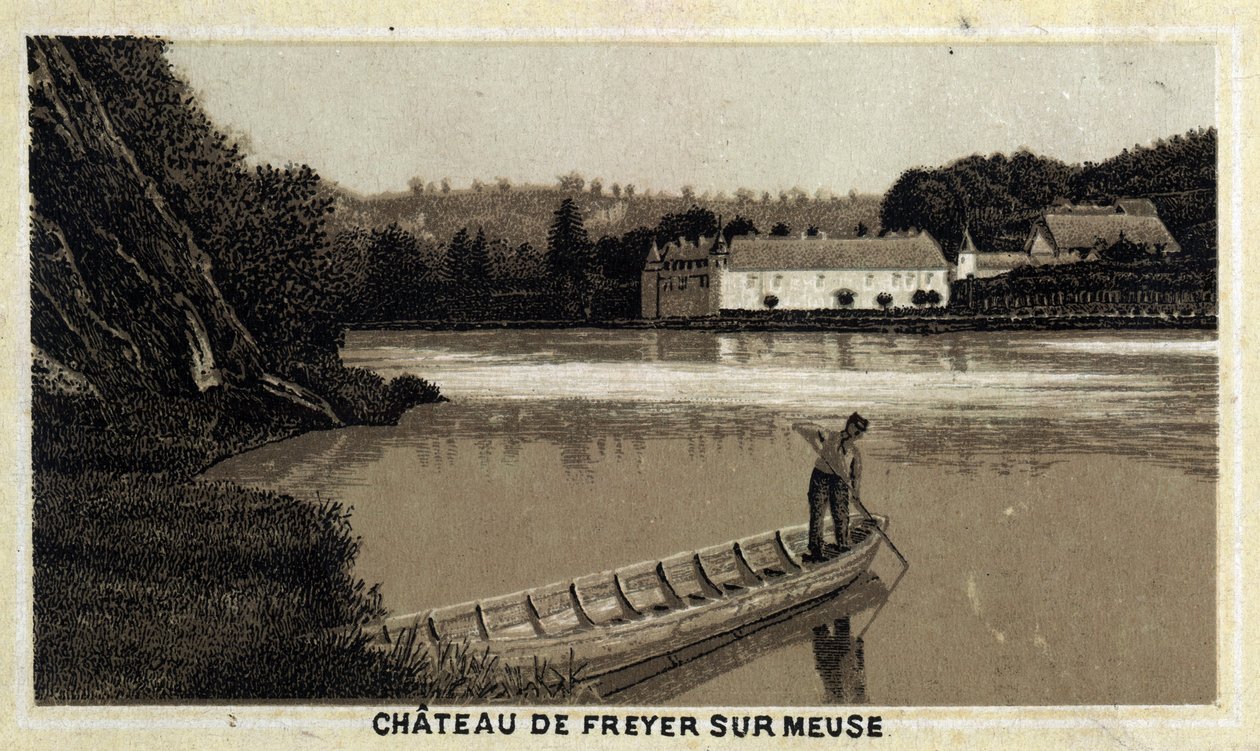 Chateau de Freyr sur Meuse (Freyr-sur-Meuse), Belgien. Kromolitografi i slutningen af det 19. århundrede. af Unknown artist