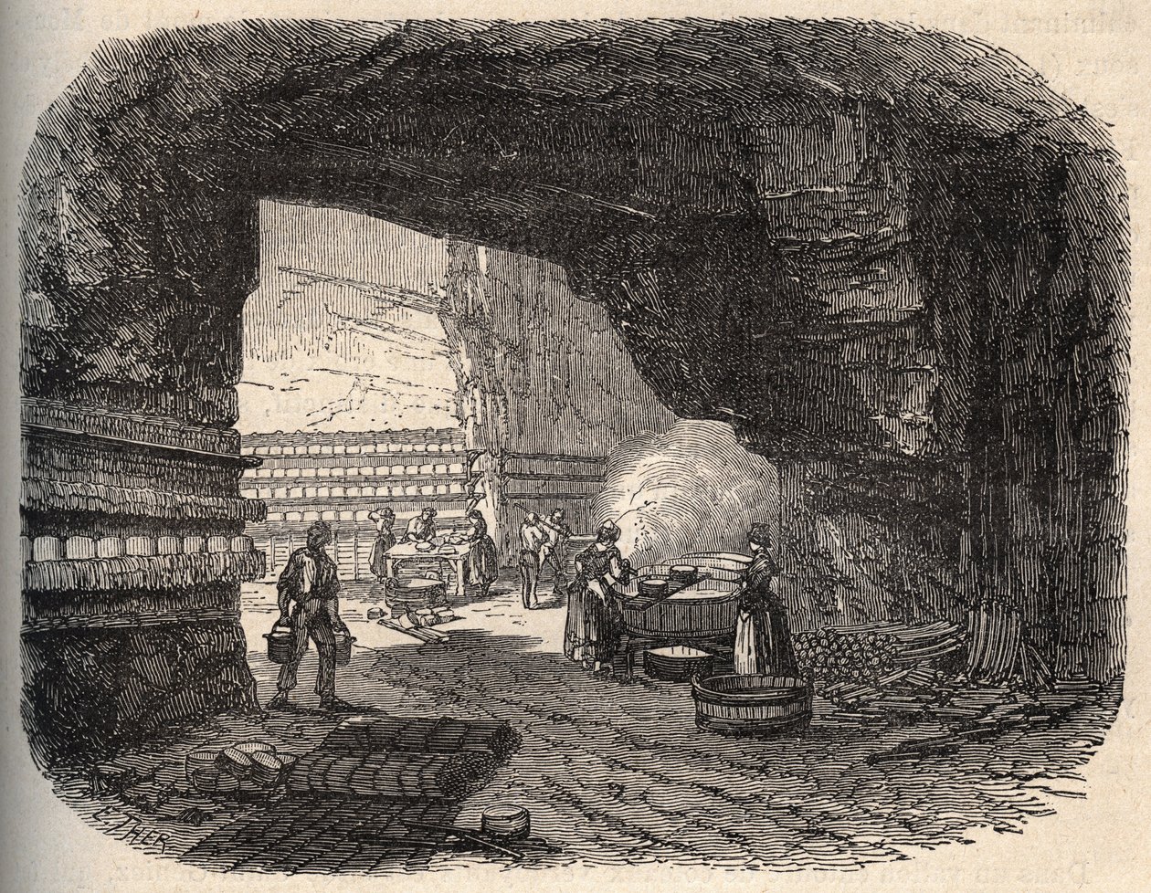 Oste - roquefort kældre - gravering i "" PATRIE"" - BESKRIVELSE PECTUREQUIREQUE DE LA FRANCE I 6 BIND AF LUCIEN HUARD - slutningen af 1800-tallet af Unknown artist