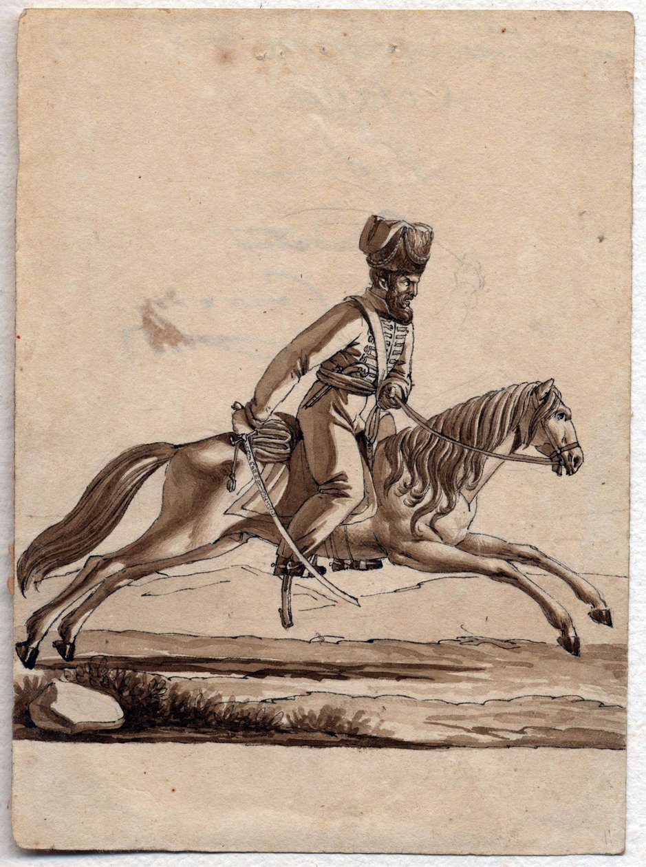 ""Chief (ataman) kosak"" (Ataman af kosakker) Anonym tegning 1818 Dim 11,4x8,2 cm Privat samling af Unknown artist