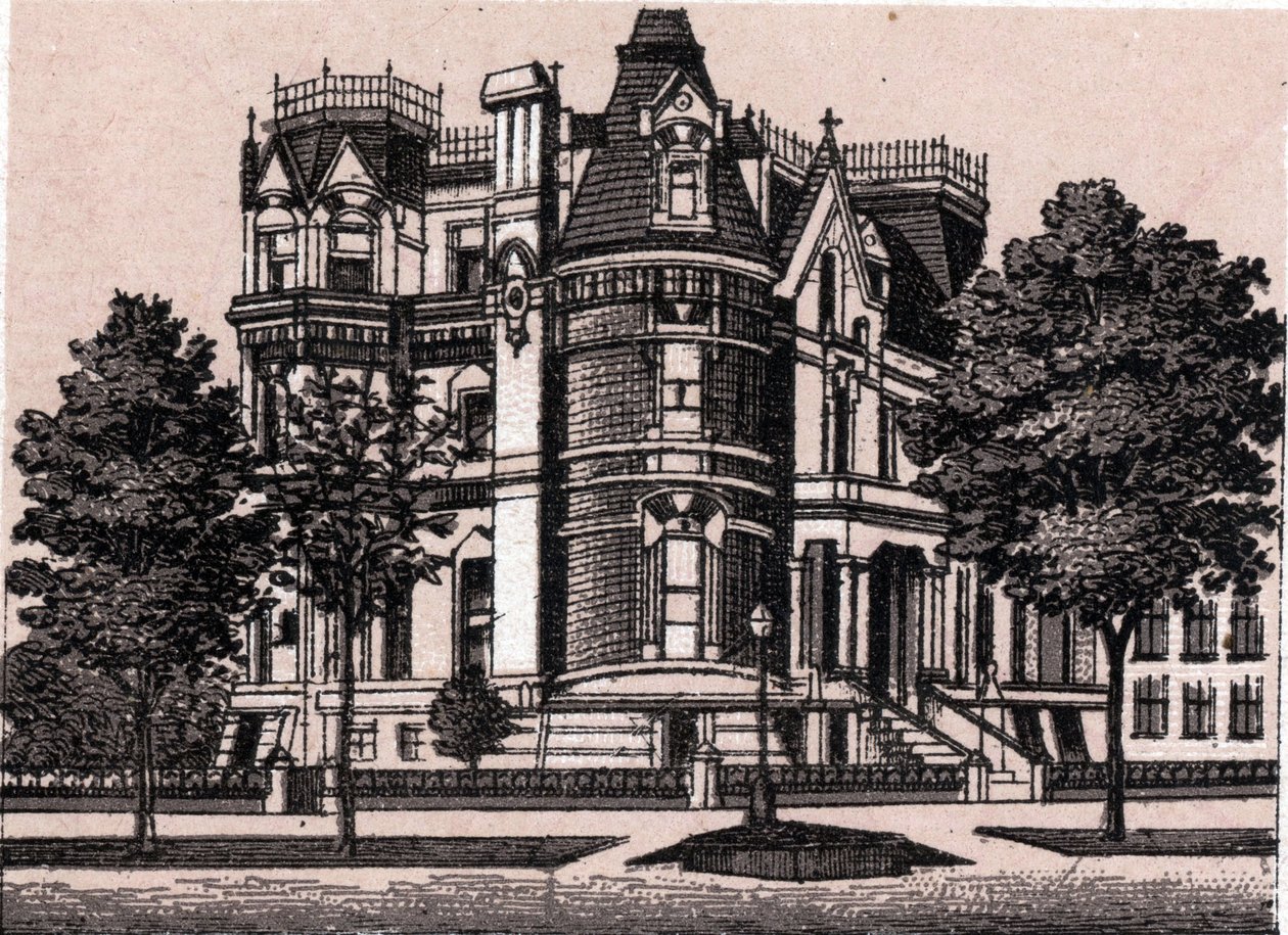 Chicago, USA: Udsigt fra hjørnet af Prairie Avenue og 22nd Street. i "" Verden illustrerer 168 visninger"" Udateret (slutningen af det 19. århundrede) af Unknown artist