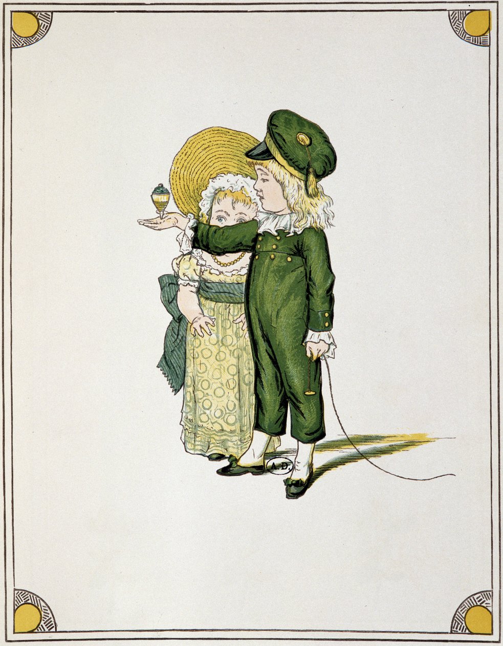 Børn leger toppen - tegning af Unknown artist