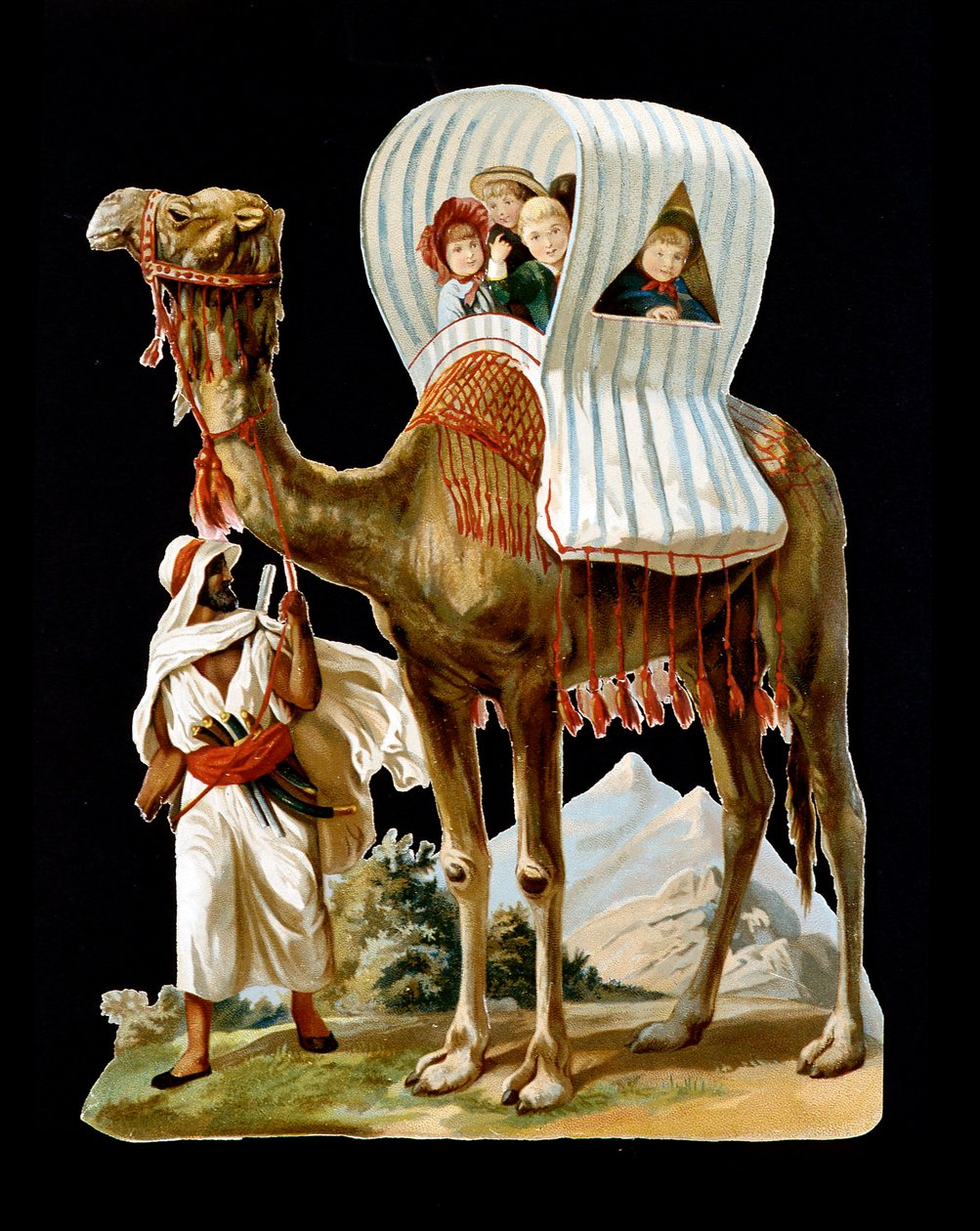 Børn går i en kamel-ryg kurv, Algeriet - chromo., slutningen af det 19. århundrede af Unknown artist