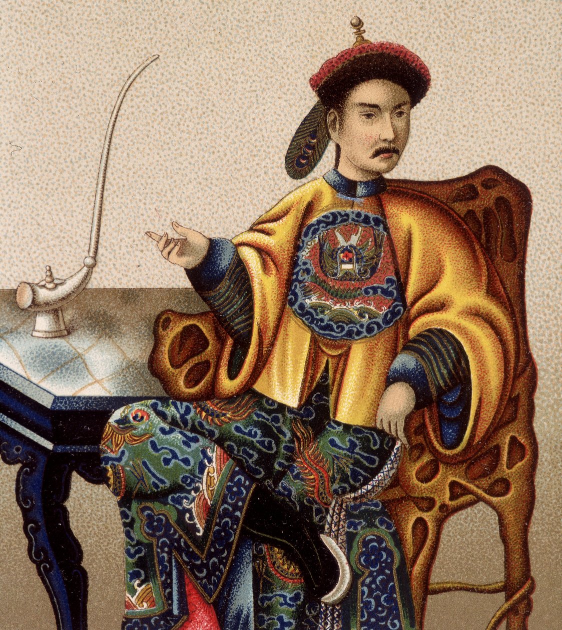 Kinesisk aristokrat sidder og ryger opium - sd 1800-tallet af Unknown artist