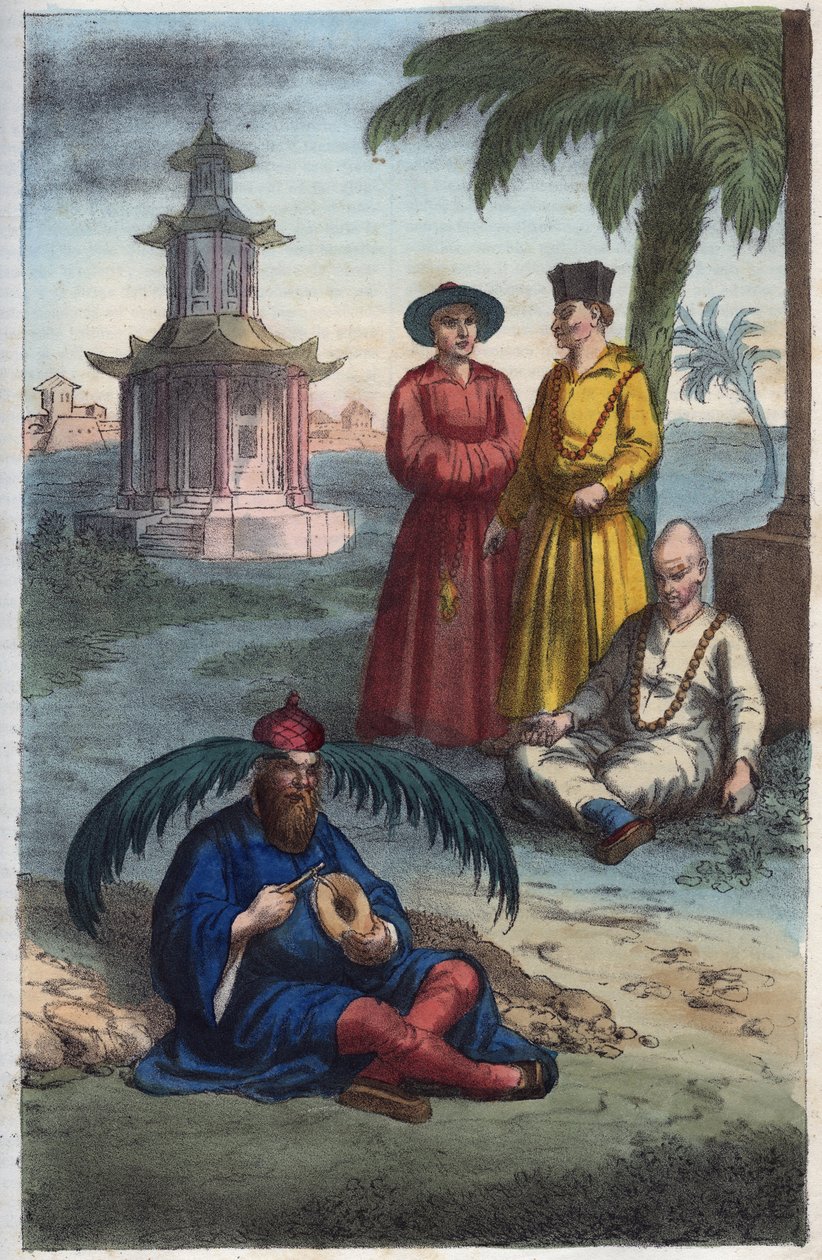 Kinesiske bonzes - kinesiske munke - gravering fra "" skikke og traditioner for alle folk i universet. Det vil sige historien om regeringen, lovene, militsen, om alle nationers religion fra de fjerneste tider til i dag "1856 af Unknown artist