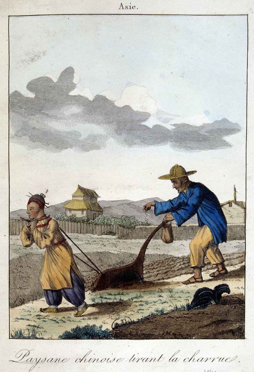 Kinesisk bonde trækker ploven. I "" Folks vaner og skikke"", red. Hocquart af Unknown artist