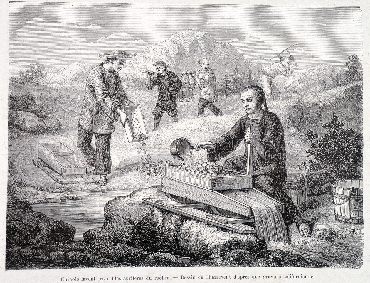 Kinesere vasker guldsand i Californien af Unknown artist