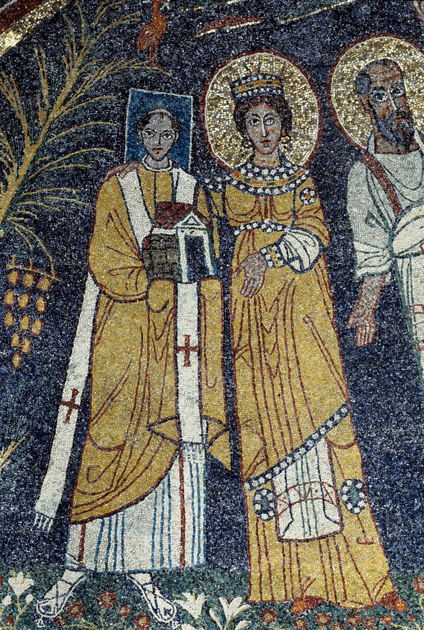 Kristus blandt den hellige Paulus, den hellige Cecilia, den hellige Pascal, den hellige Peter, den hellige Valeriano og den hellige Agata (Mosaik, 821) af Unknown artist